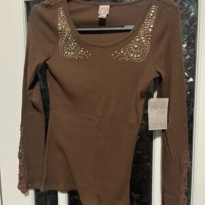 Canyon River Blues Brown Embellished Women's Top Size M